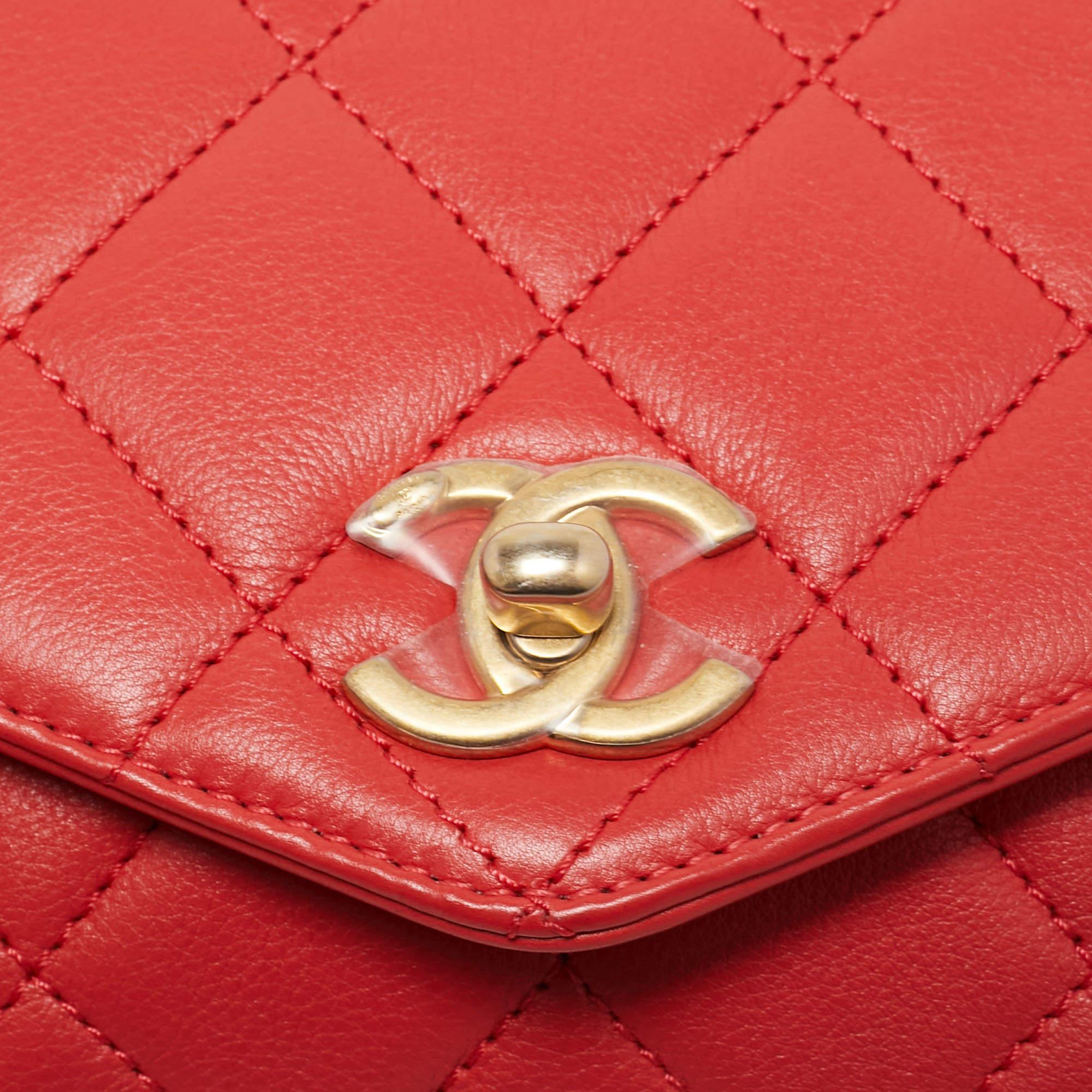 Chanel Orange Quilted Leather Envelope Flap Waist Bag 6