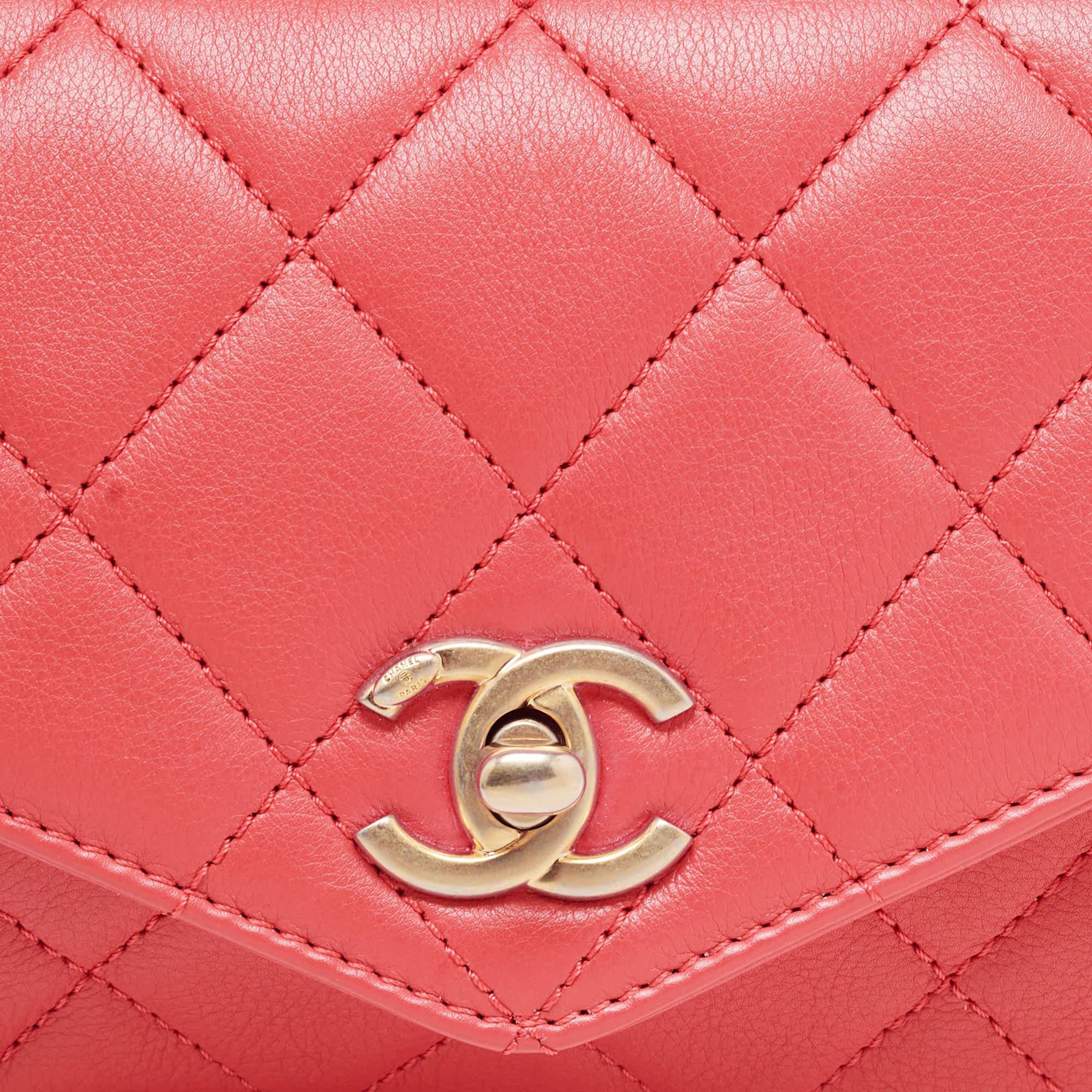 Chanel Orange Quilted Leather Envelope Flap Waist Bag For Sale 6