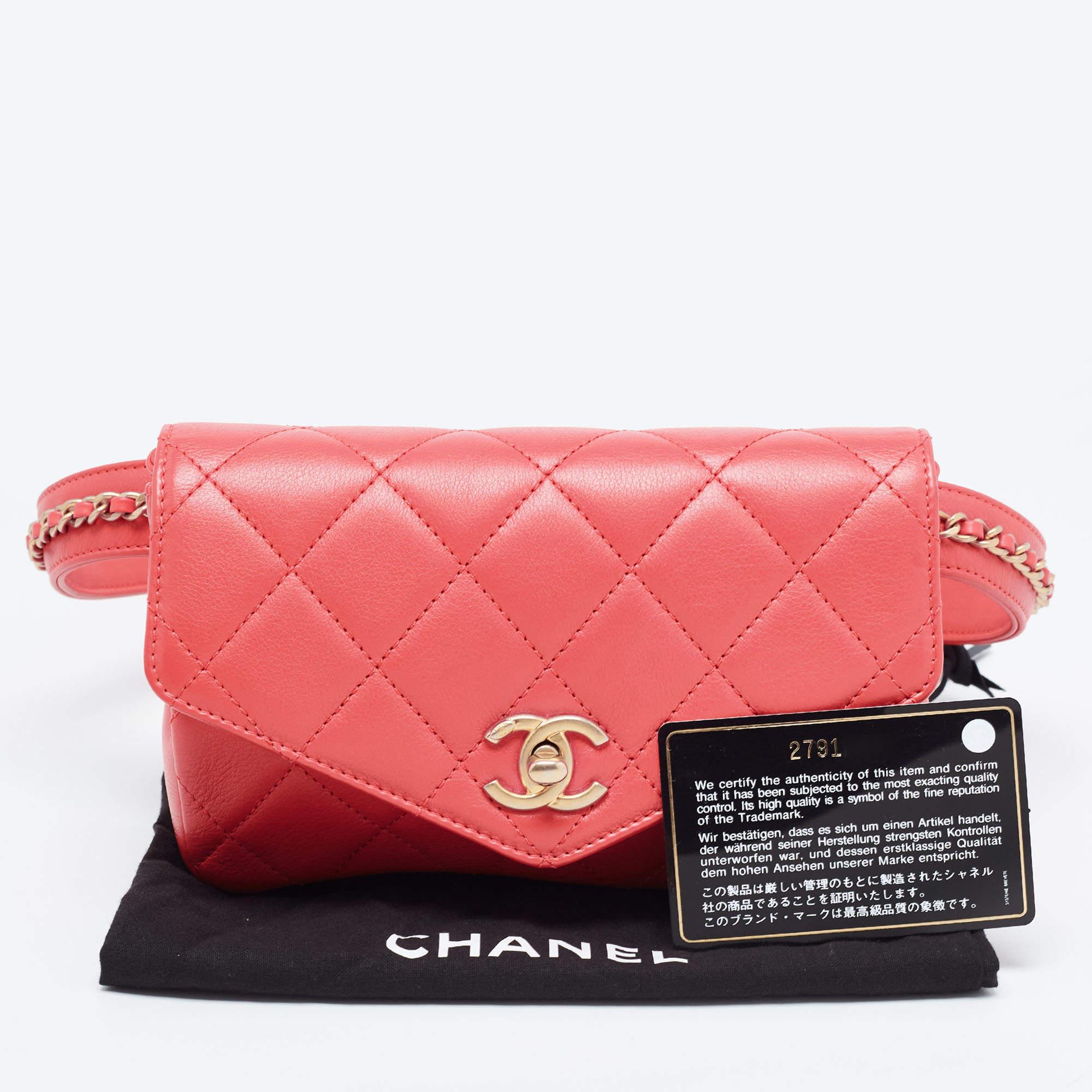 Chanel Orange Quilted Leather Envelope Flap Waist Bag For Sale 7