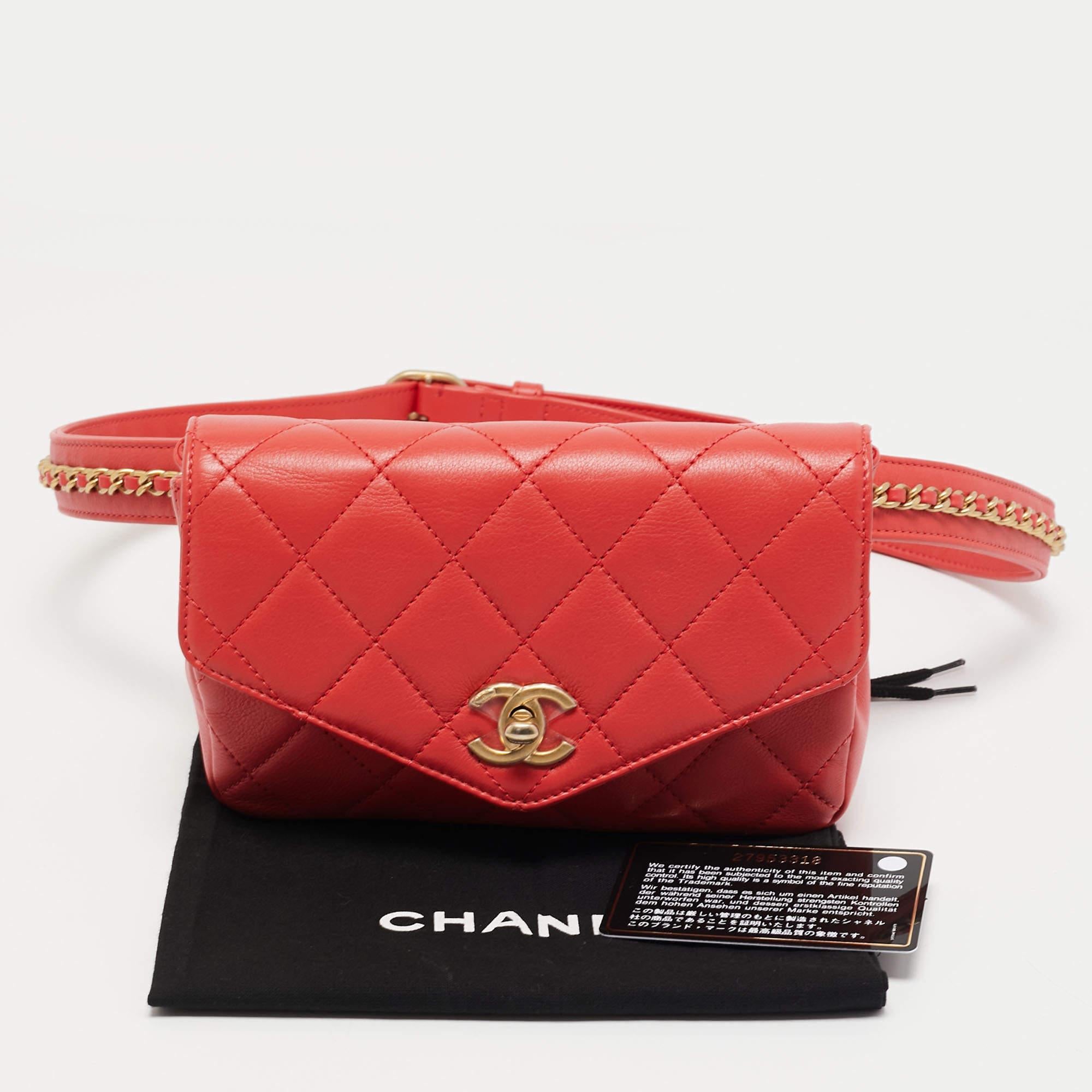 Chanel Orange Quilted Leather Envelope Flap Waist Bag 9