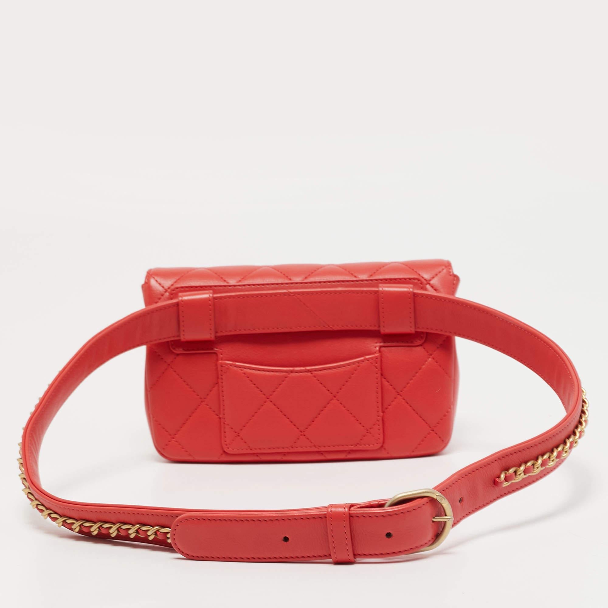 Women's Chanel Orange Quilted Leather Envelope Flap Waist Bag