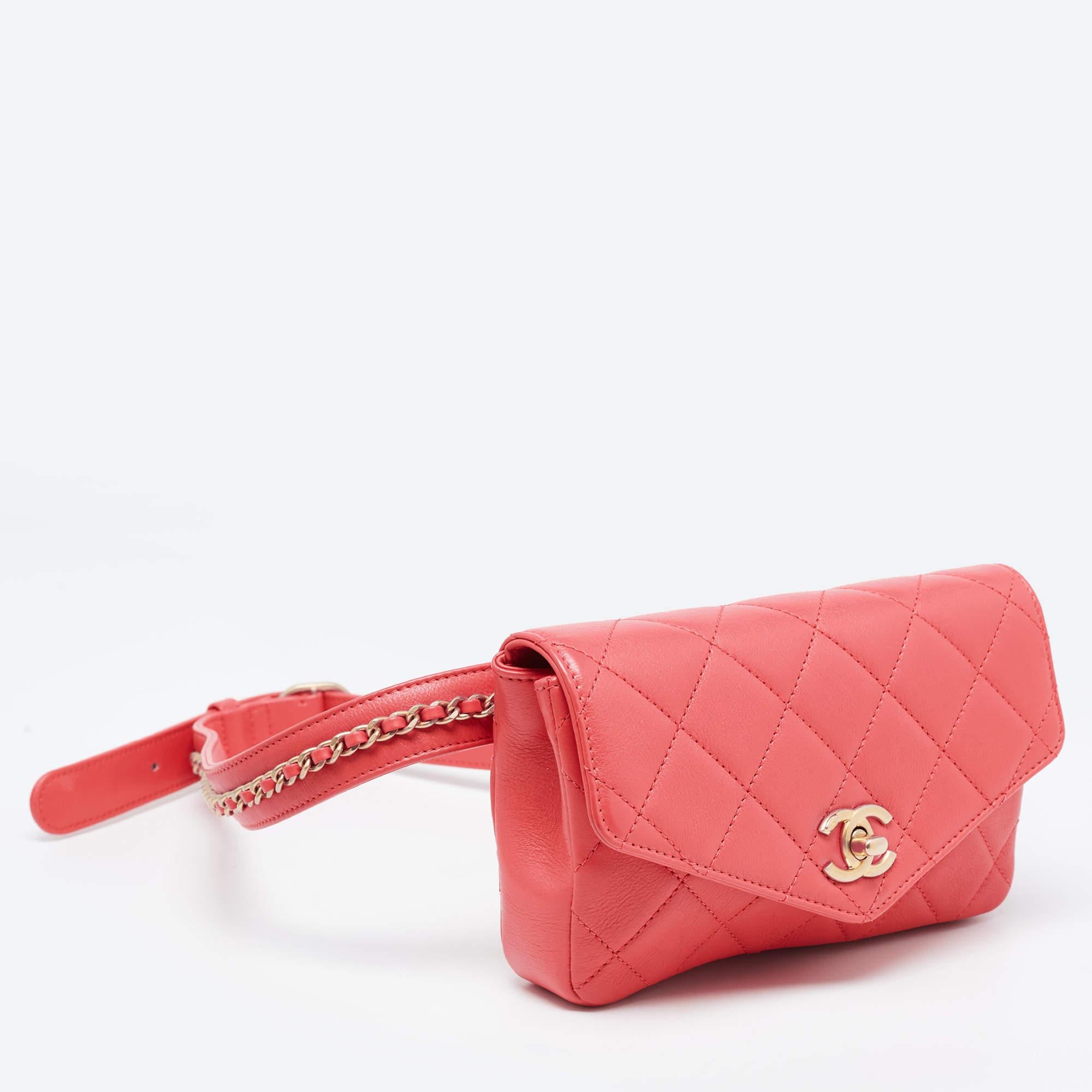Women's Chanel Orange Quilted Leather Envelope Flap Waist Bag For Sale