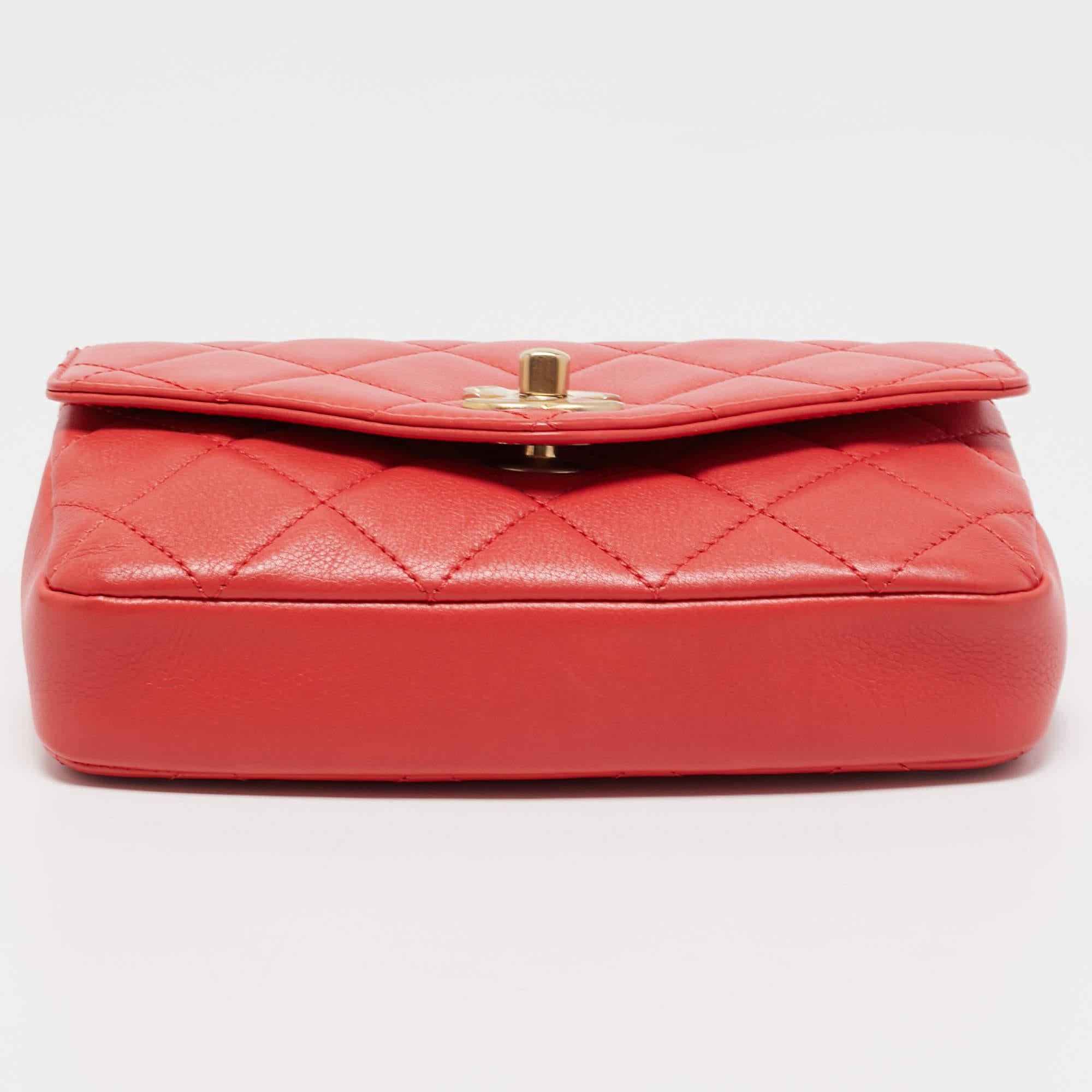 Chanel Orange Quilted Leather Envelope Flap Waist Bag 1