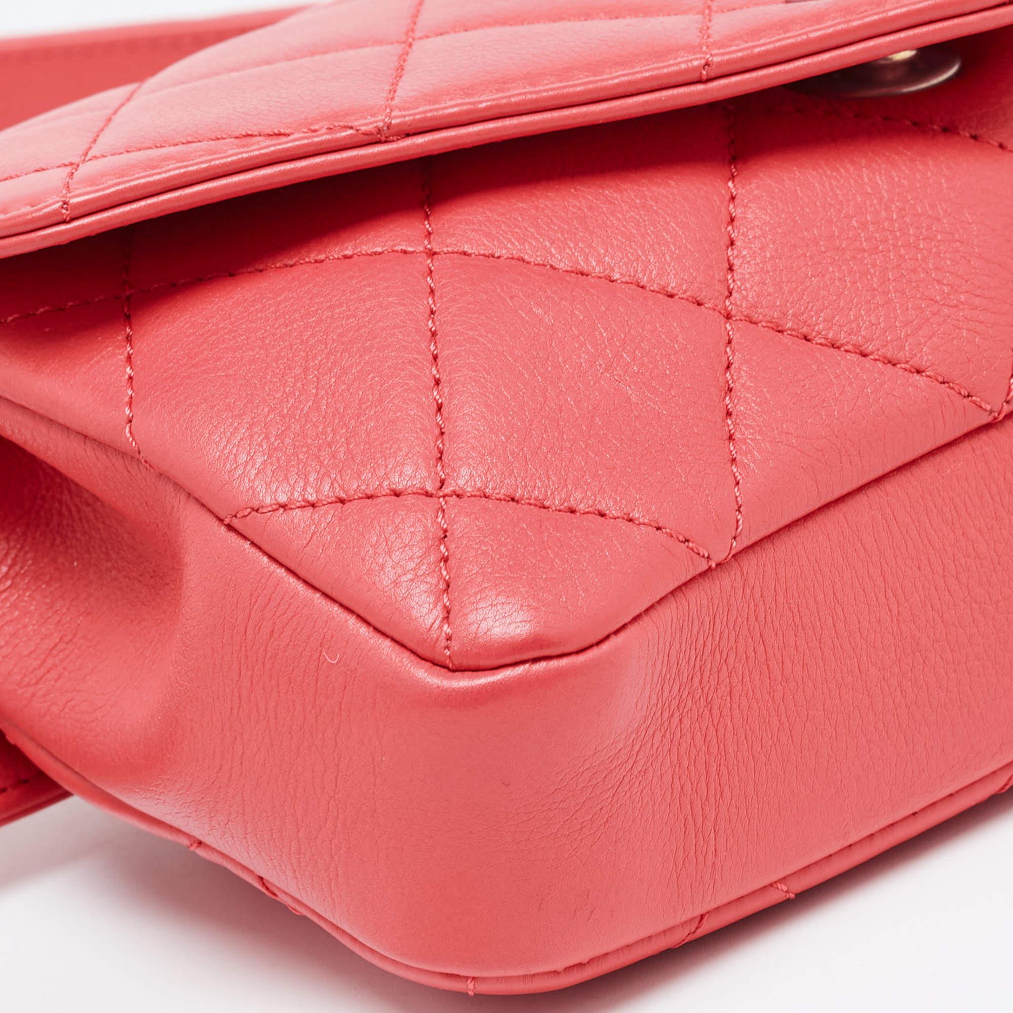 Chanel Orange Quilted Leather Envelope Flap Waist Bag For Sale 5
