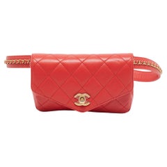 Chanel Orange Quilted Leather Envelope Flap Waist Bag