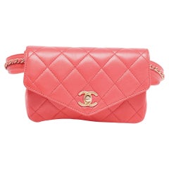 Used Chanel Orange Quilted Leather Envelope Flap Waist Bag