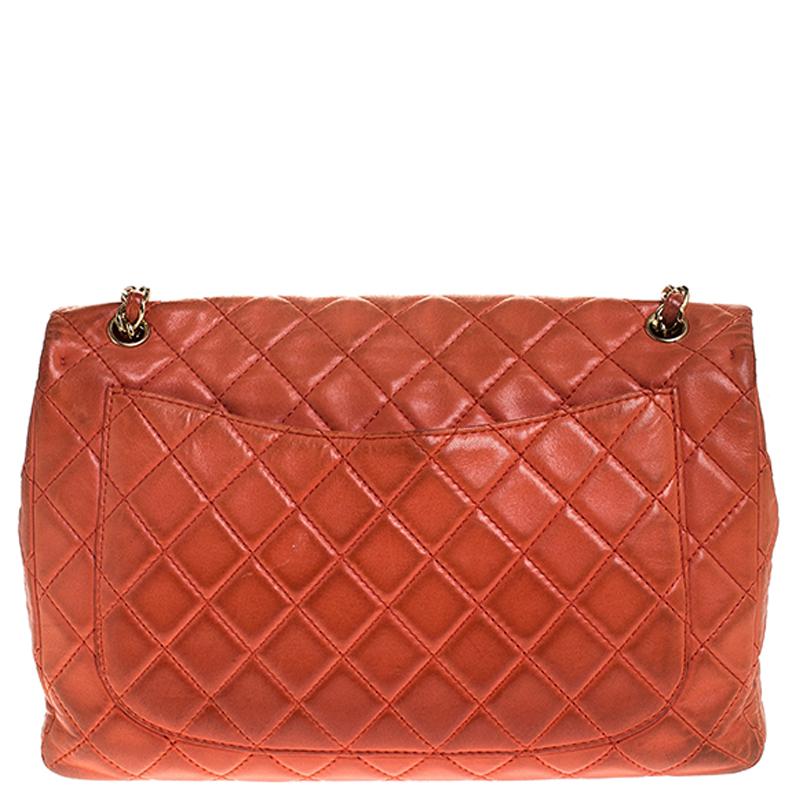 Chanel Orange Quilted Leather Maxi Classic Single Flap Bag 6