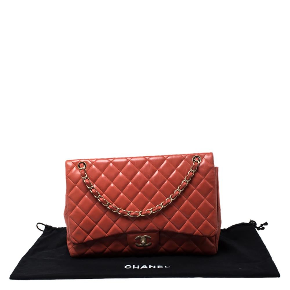 Chanel Orange Quilted Leather Maxi Classic Single Flap Bag 7