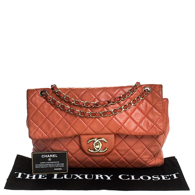 Chanel Orange Quilted Leather Maxi Classic Single Flap Bag 8