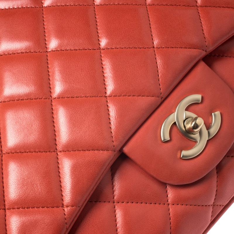 Chanel Orange Quilted Leather Maxi Classic Single Flap Bag 5