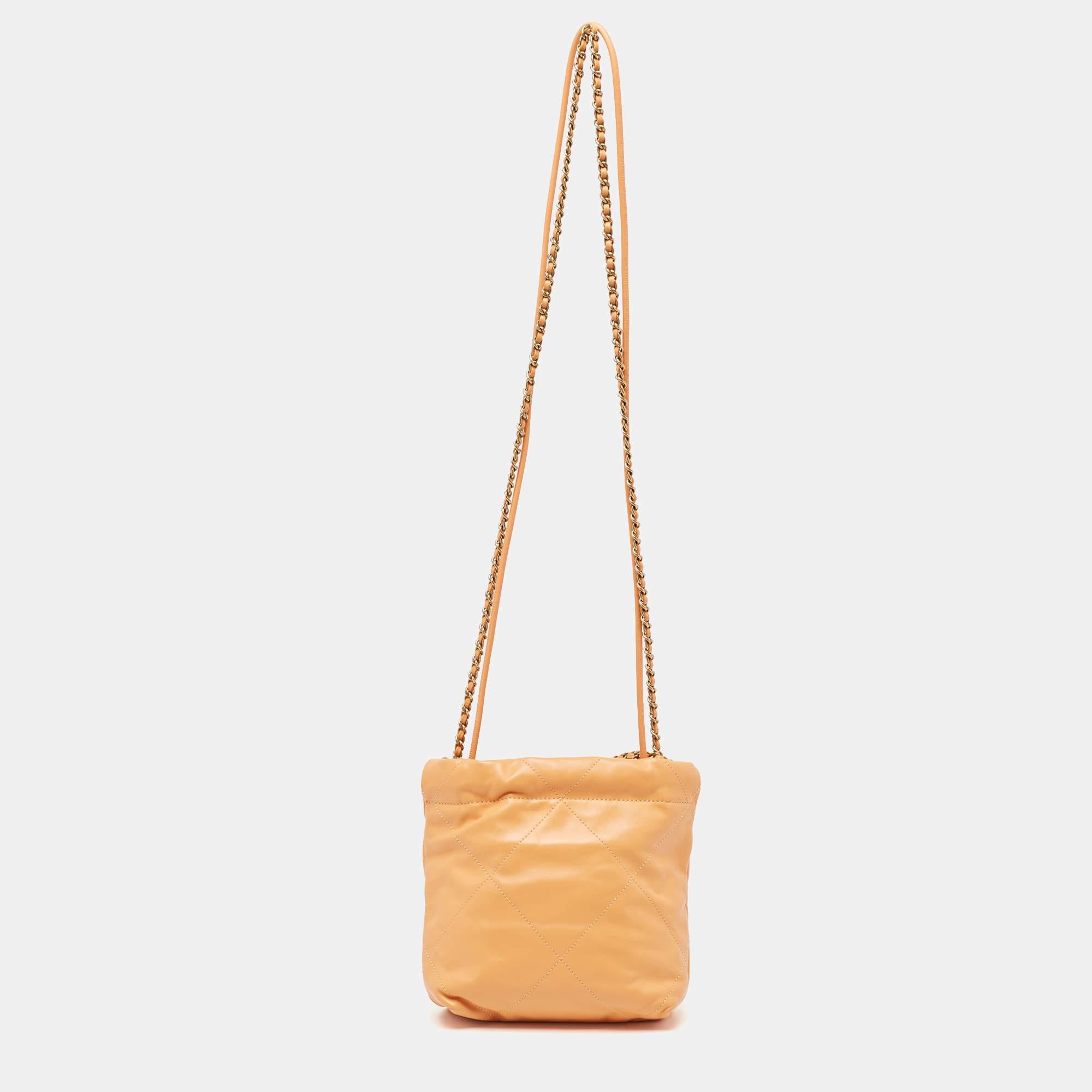 Women's Chanel Orange Quilted Leather Mini 22 Chain Bag