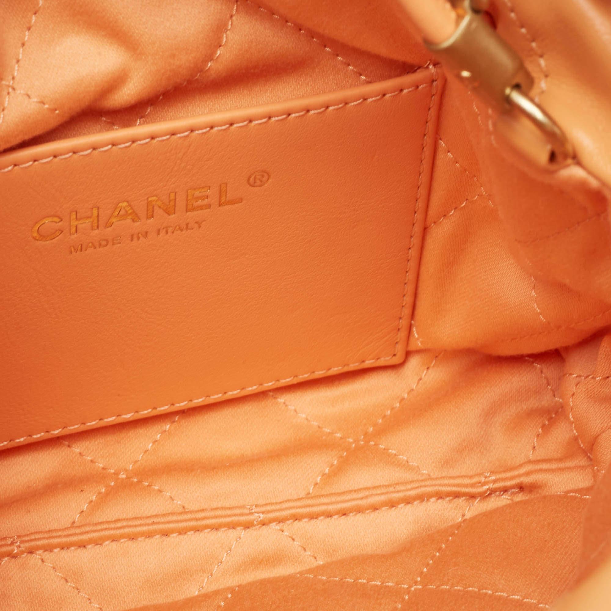 Chanel Orange Quilted Leather Mini 22 Chain Bag 3