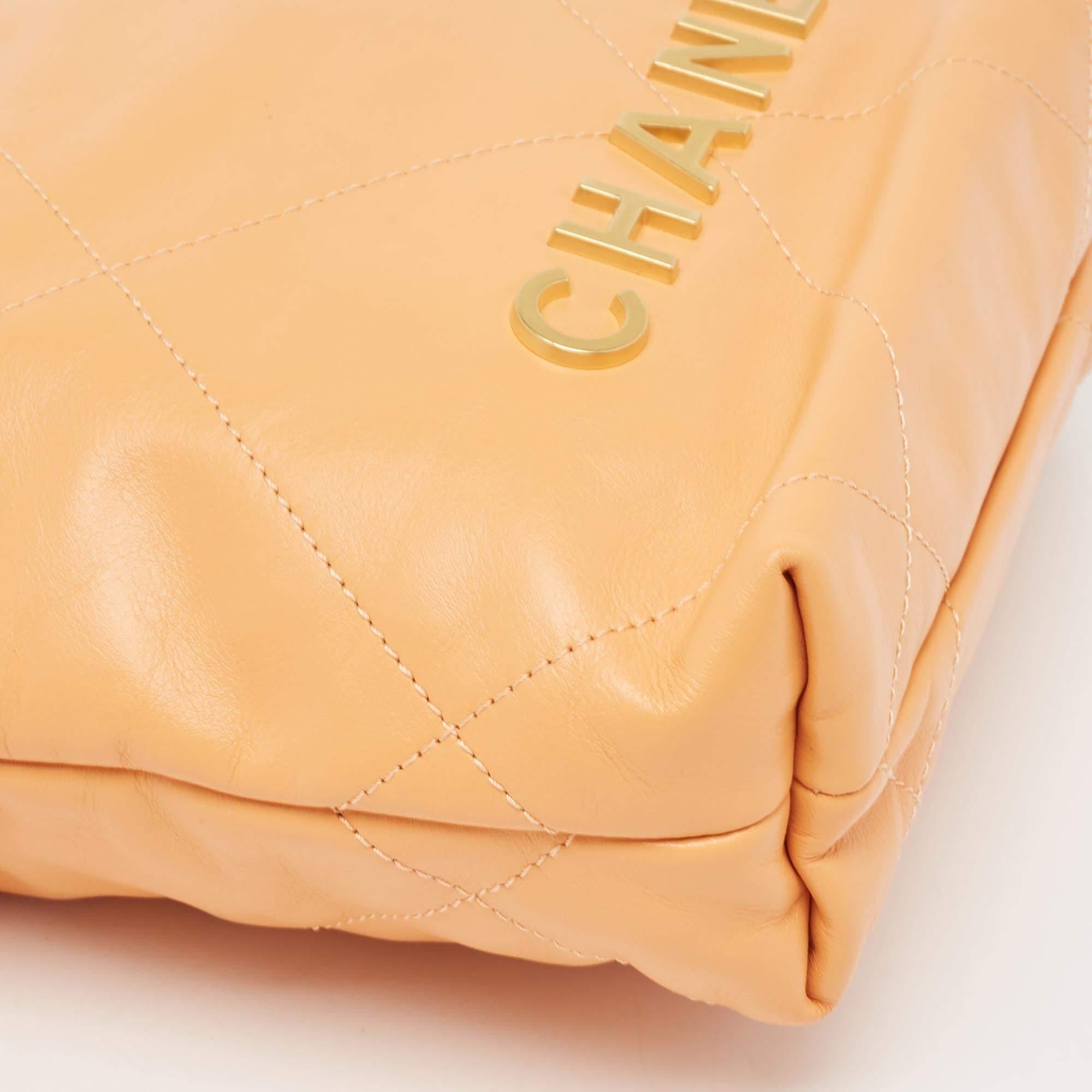 Chanel Orange Quilted Leather Mini 22 Chain Bag 5