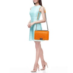 Chanel Orange Quilted Leather New Medium Boy Bag