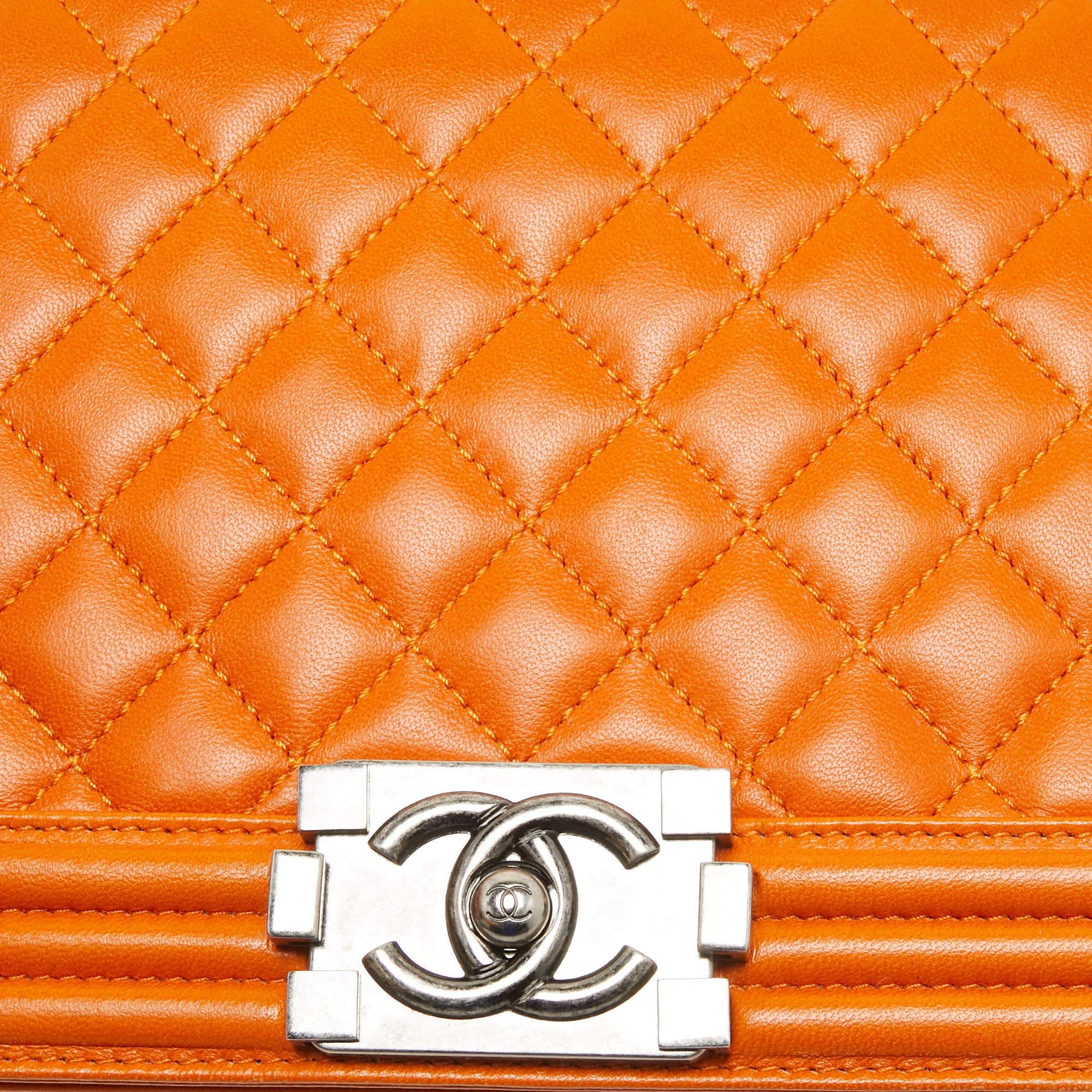 Chanel Orange Quilted Leather New Medium Boy Bag For Sale 4