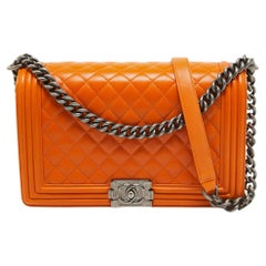 Chanel Orange Quilted Leather New Medium Boy Bag