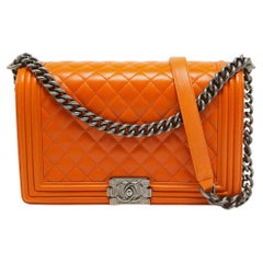 Chanel Orange Quilted Leather New Medium Boy Bag