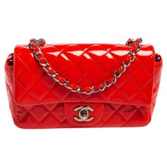Chanel Orange Quilted Leather New Mini Classic Single Flap Bag