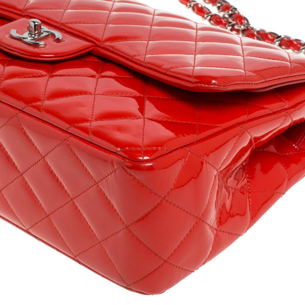 Chanel Orange Quilted Patent Leather Jumbo Classic Double Flap Bag 3