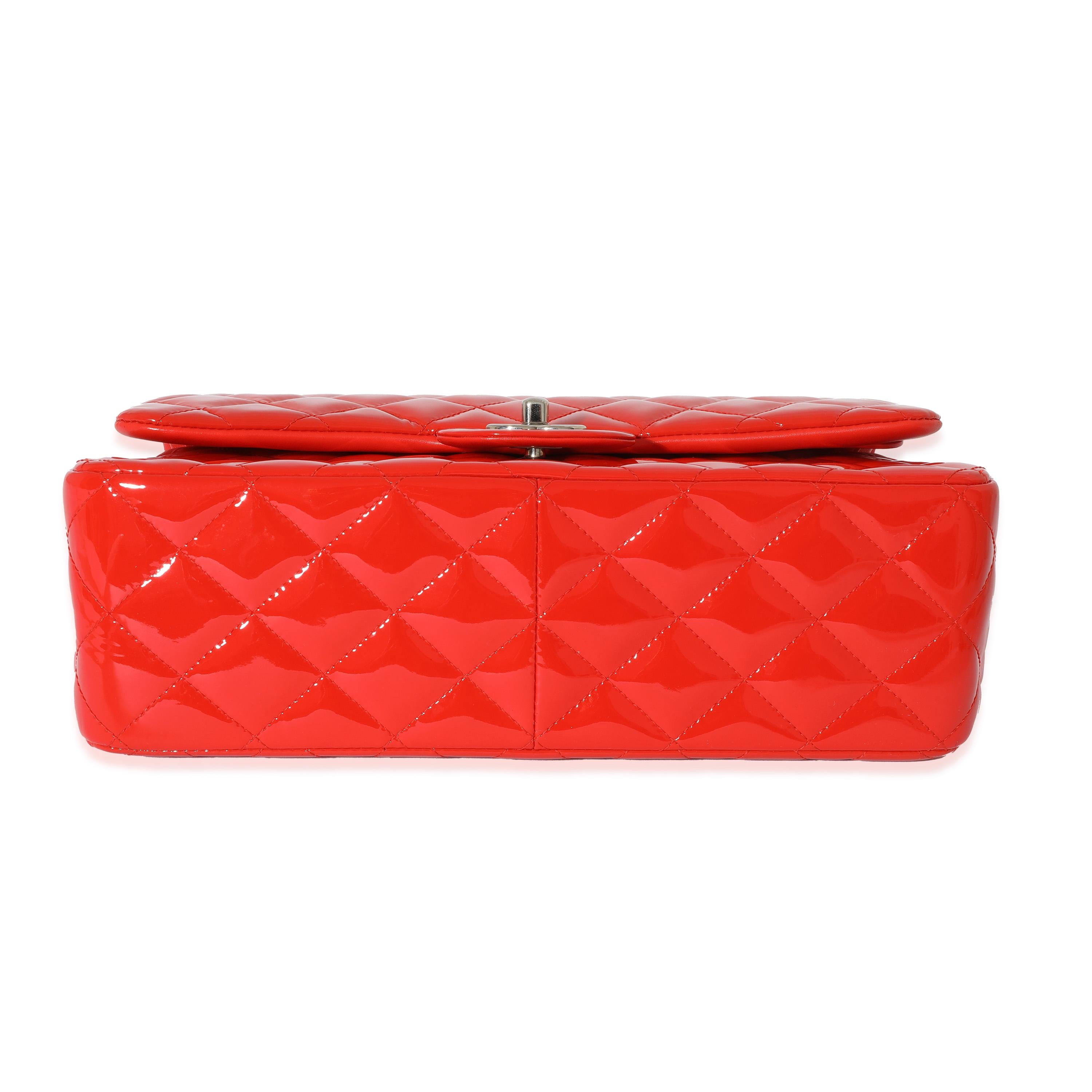 Chanel Orange Quilted Patent Leather Jumbo Double Flap Bag For Sale 2