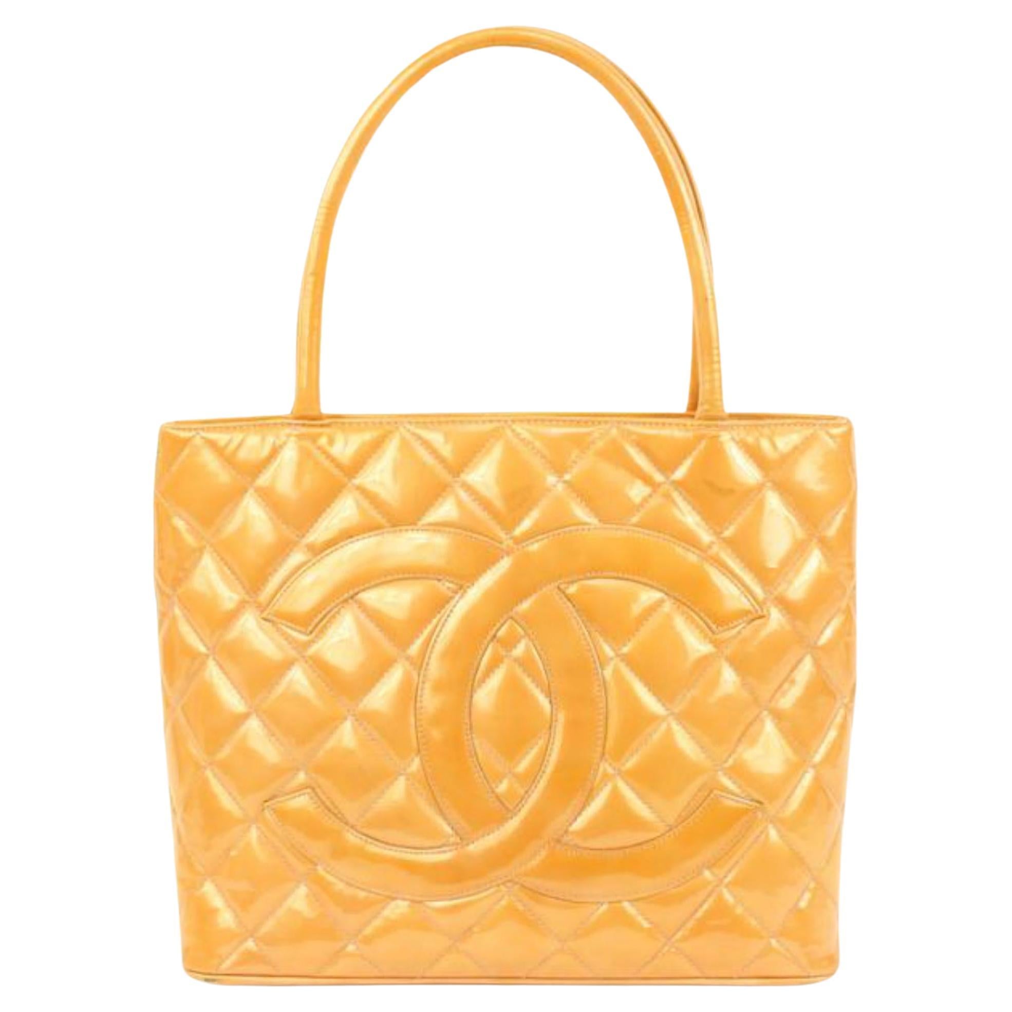 Chanel Orange Quilted Patent Leather Zip Tote Bag 83ck328s