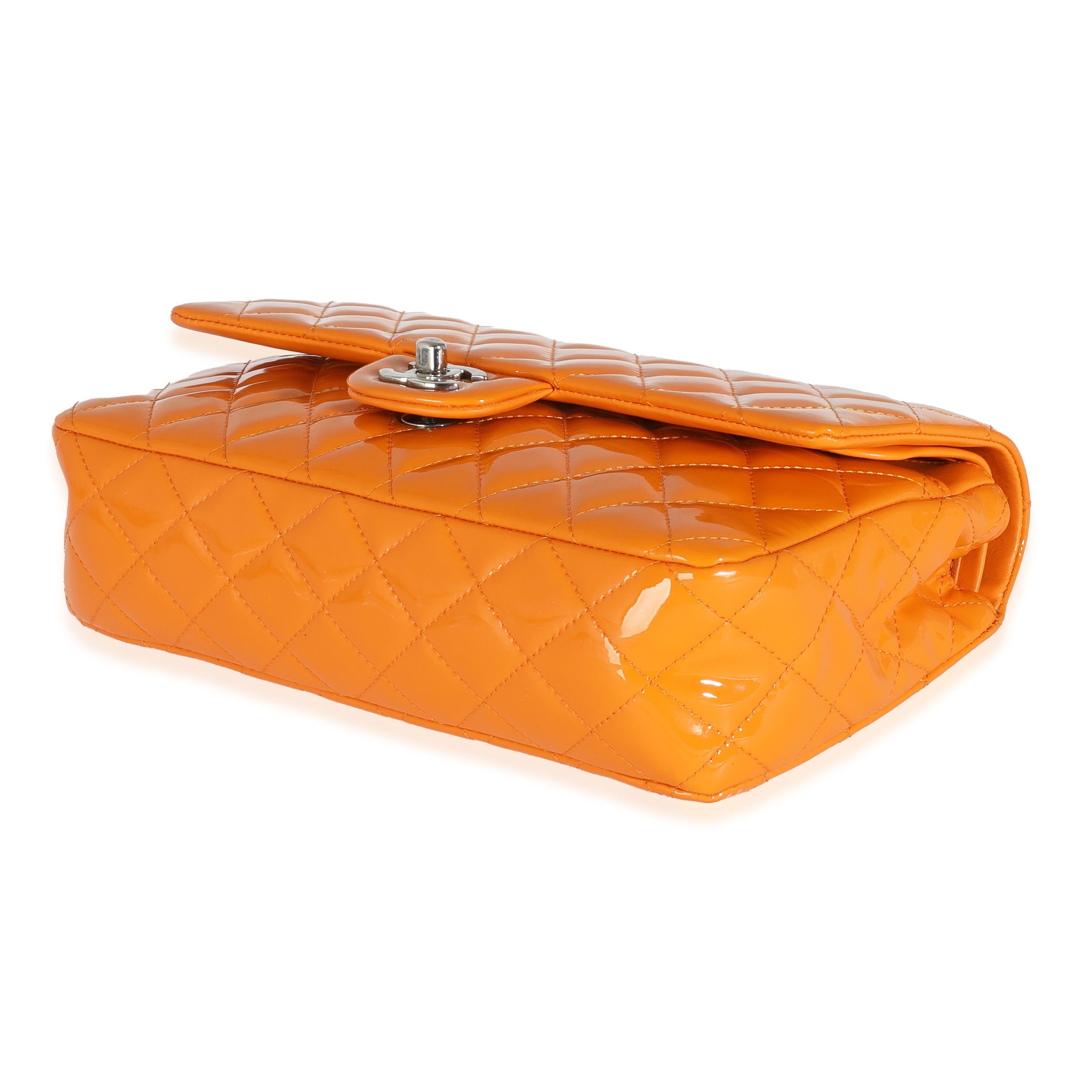 Chanel Orange Quilted Patent Medium Classic Double Flap Bag For Sale 1