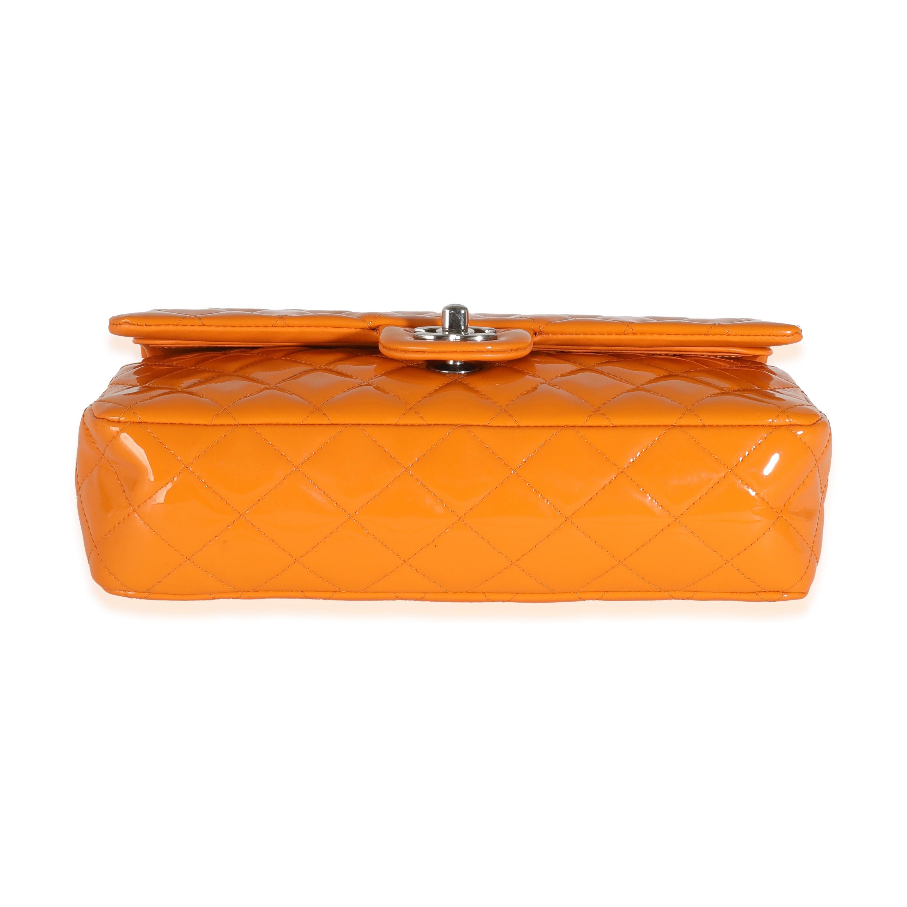 Chanel Orange Quilted Patent Medium Classic Double Flap Bag For Sale 4