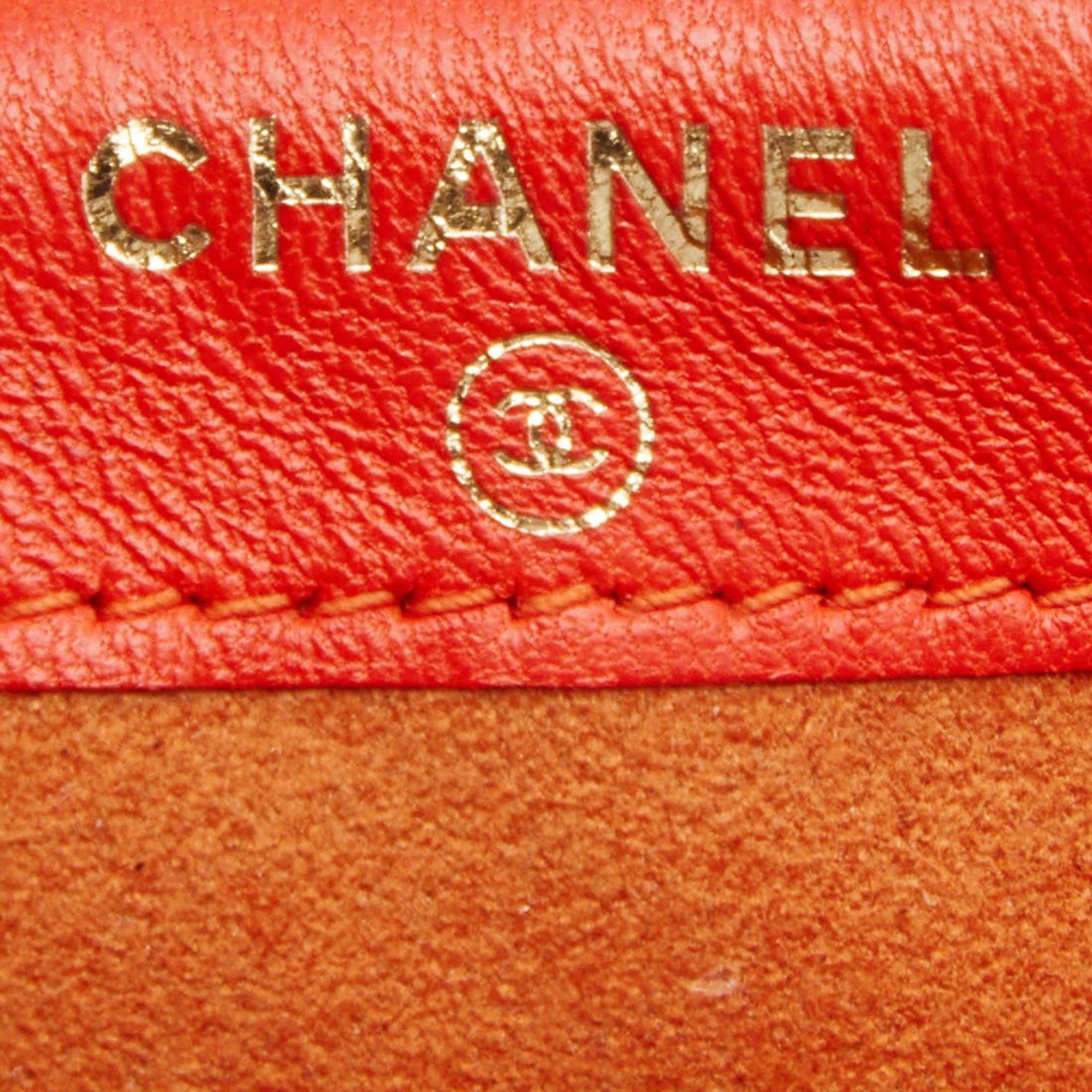 Chanel Orange Quilted Velvet CC Mini Phone Holder Clutch 9