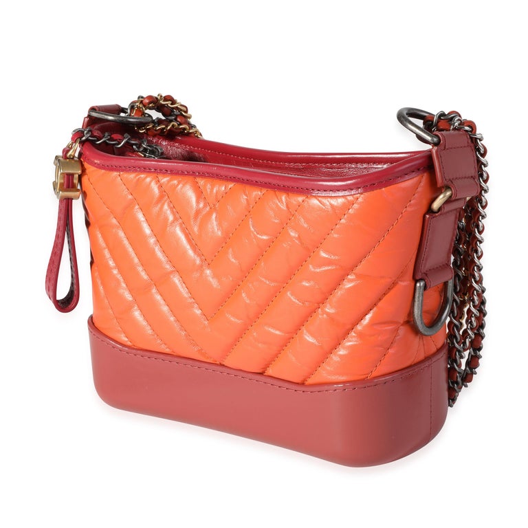 Chanel Orange and Red Aged Calfskin Chevron Quilted Small Gabrielle ...