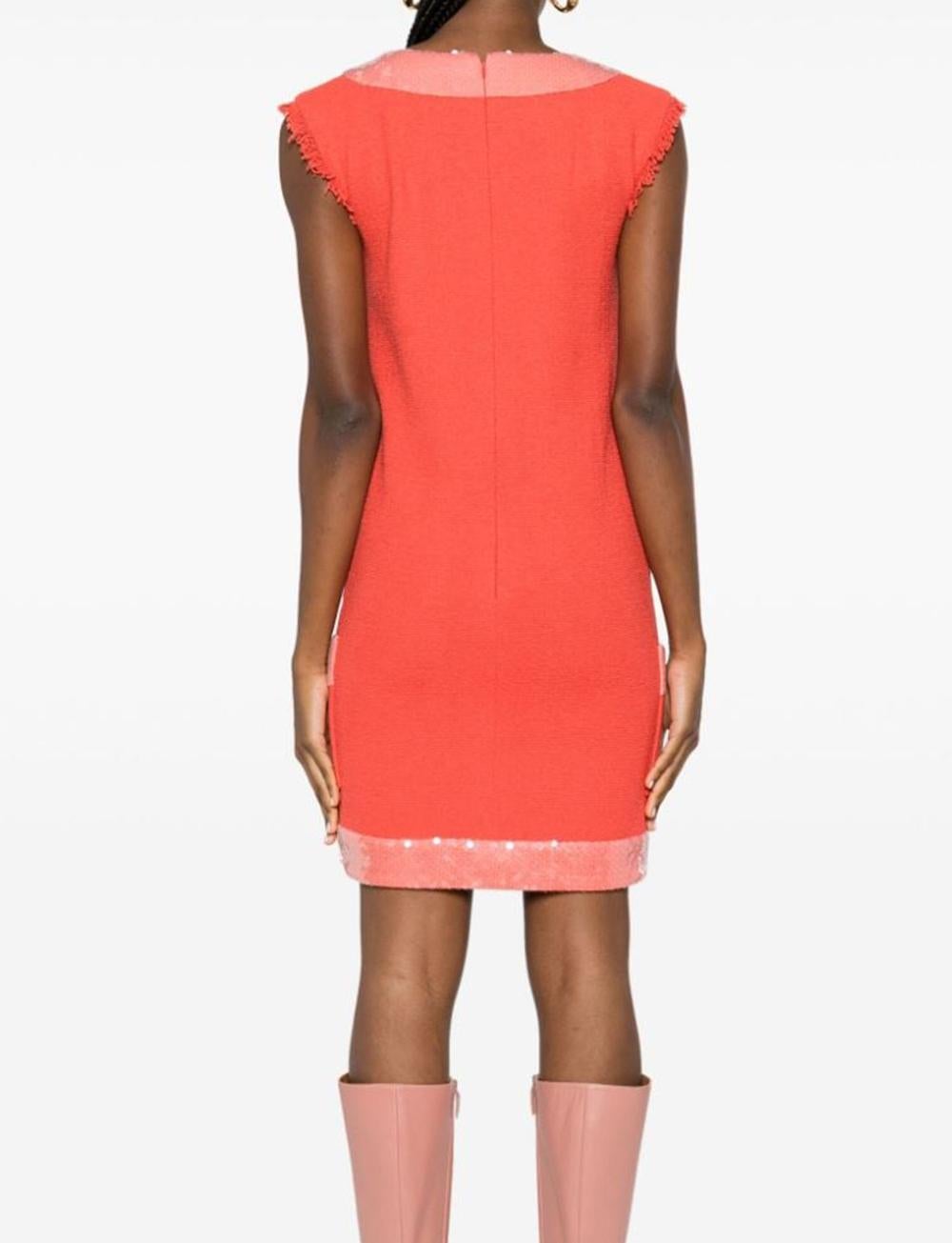 Women's Chanel  Orange Sequin-Detailing Tweed Sleeveless Dress For Sale