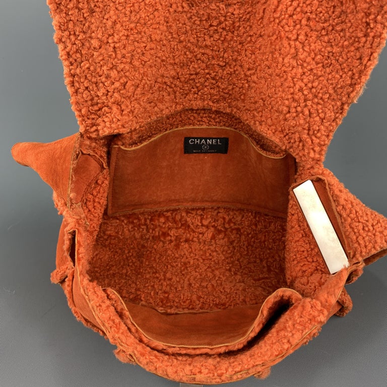 CHANEL Orange Shearling Quilted Turn Lock Handbag