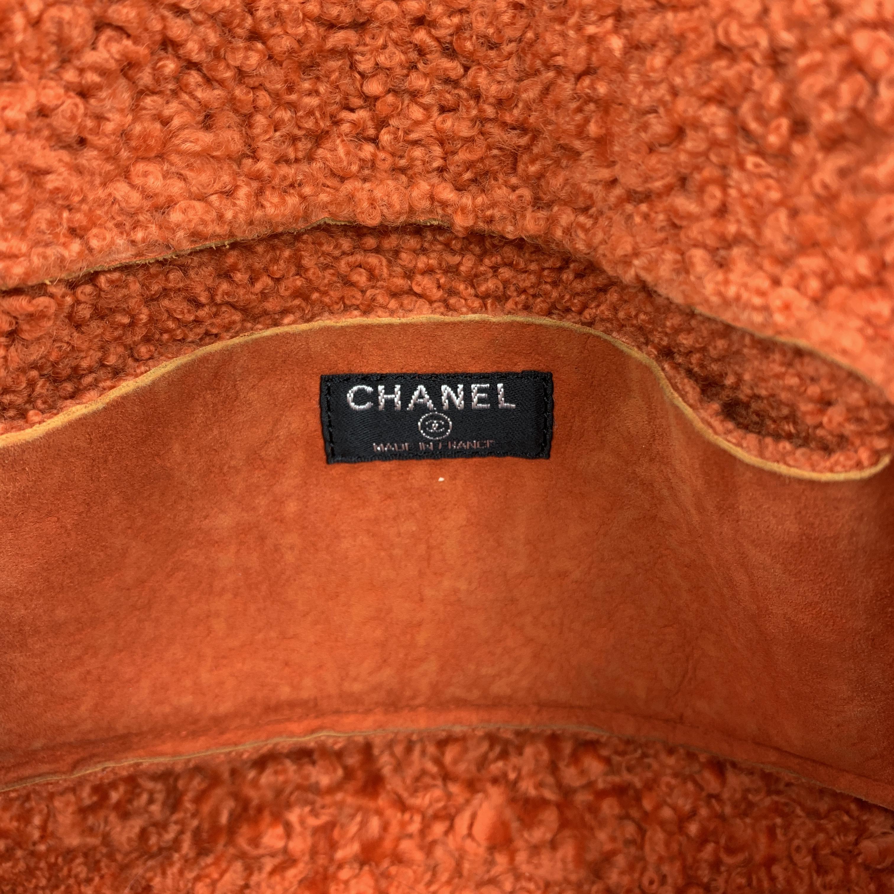 CHANEL Orange Shearling Quilted Turn Lock Handbag 3