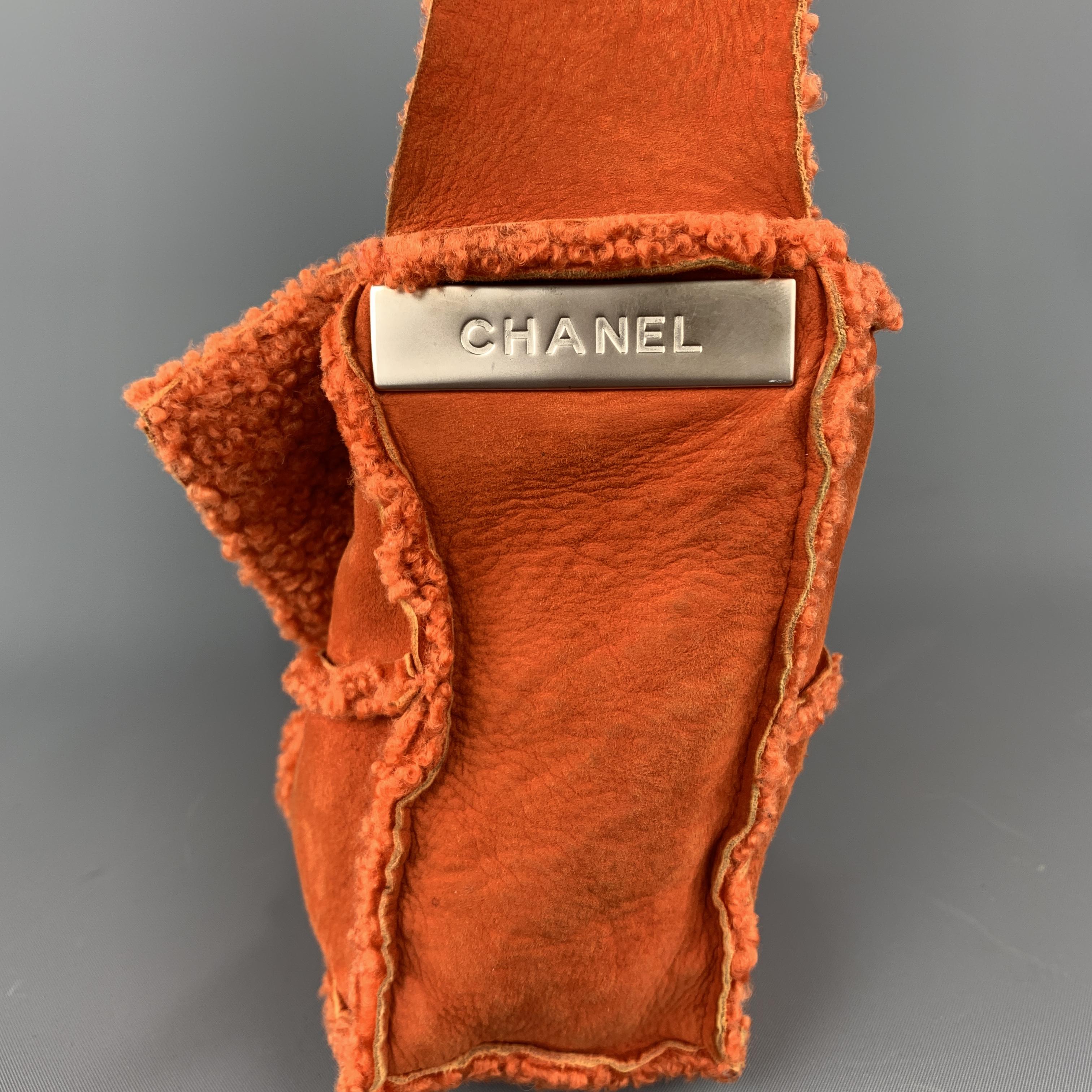 Red CHANEL Orange Shearling Quilted Turn Lock Handbag