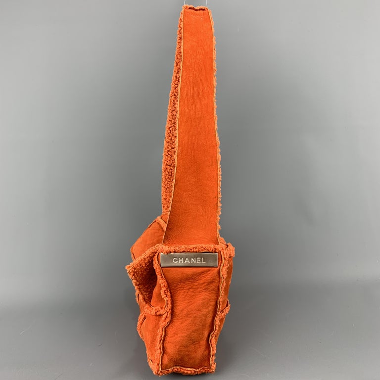 CHANEL Orange Shearling Quilted Turn Lock Handbag