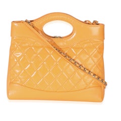 Chanel Orange Shiny Crumpled Quilted Calfskin Mini 31 Shopping Bag