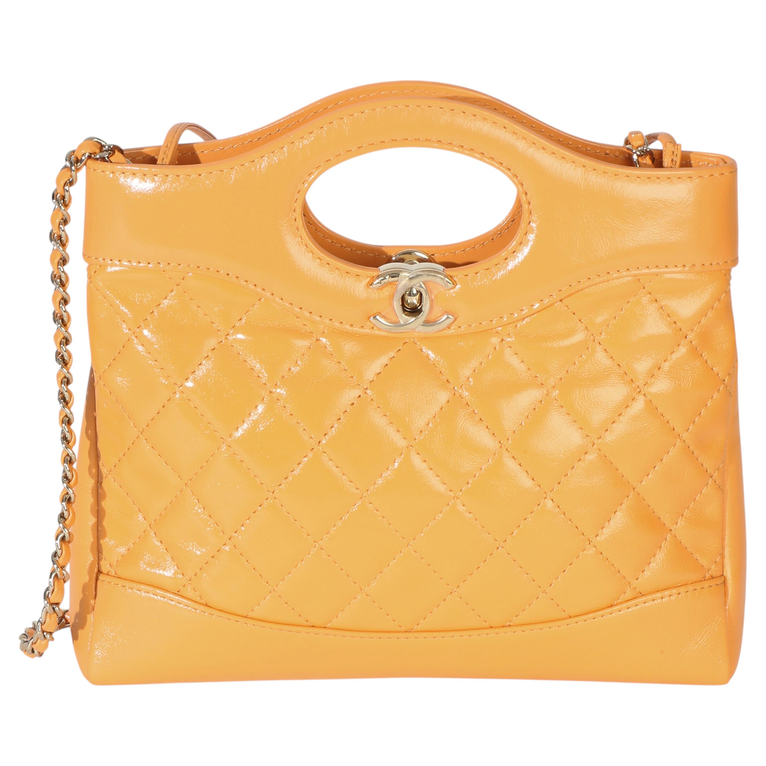 Chanel Orange Shiny Crumpled Quilted Calfskin Mini 31 Shopping Bag
