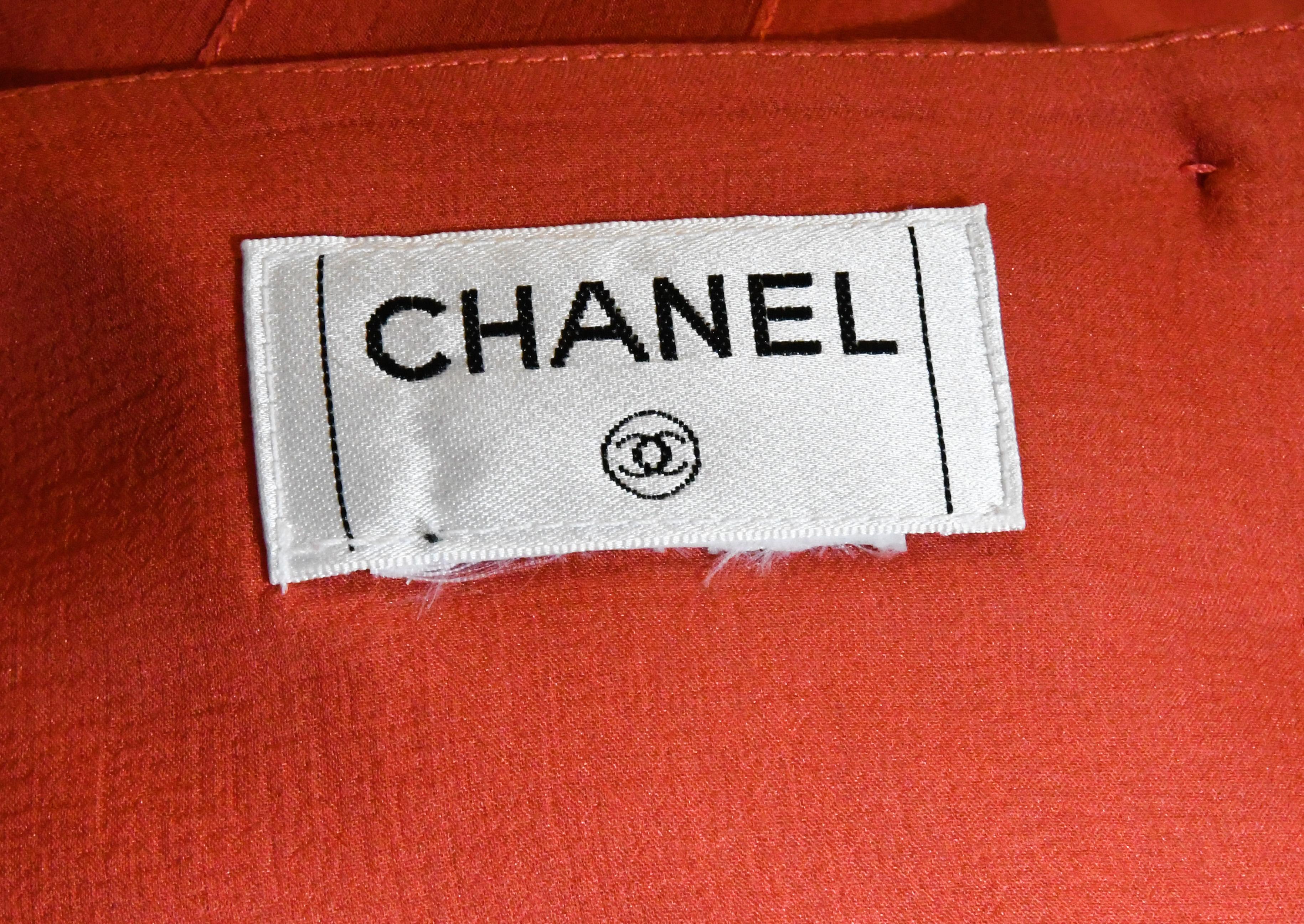 Women's Chanel Orange Silk Crepe Sheer Pleated Skirt From The 2004 Spring Collection For Sale
