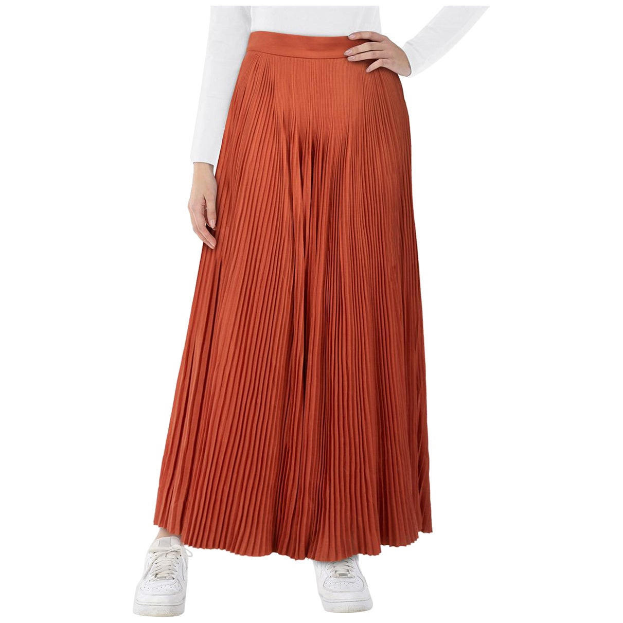 Chanel Orange Silk Pleated Wide Leg Trousers Size S For Sale