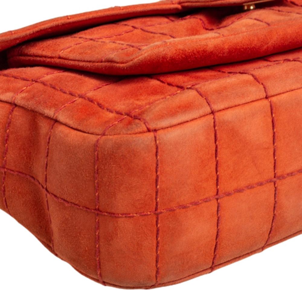 Chanel Orange Stitch Square gesteppt Wildleder einzelne Klappe Tasche 6