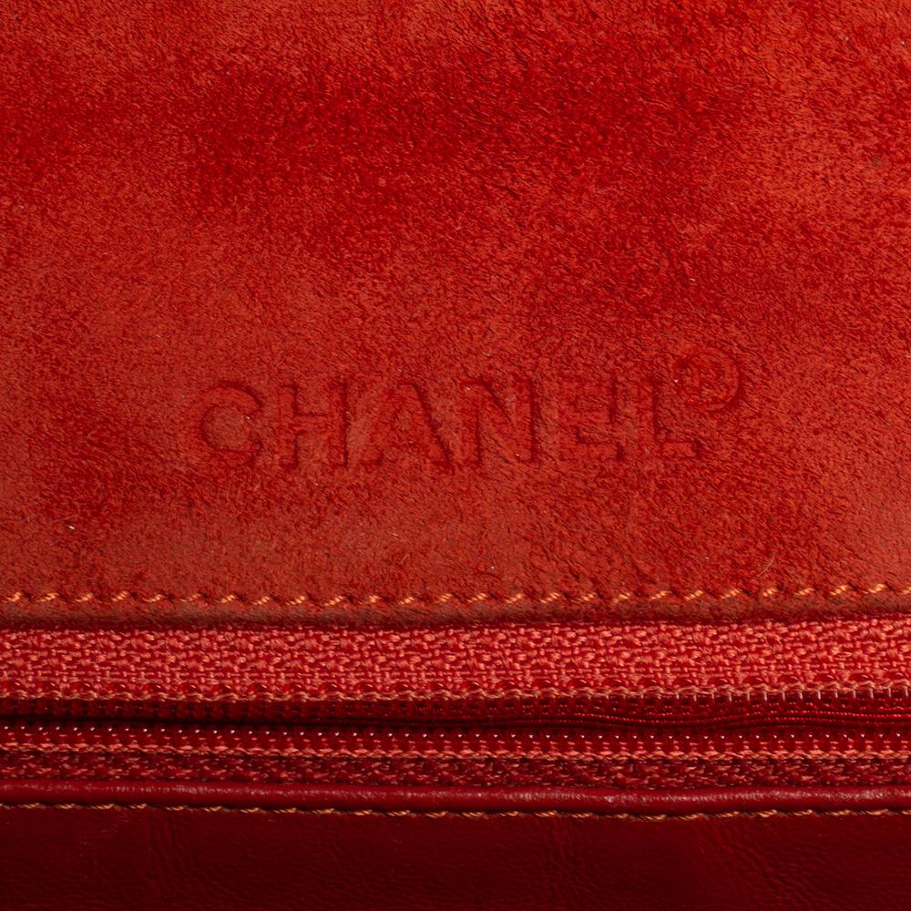 Chanel Orange Stitch Square Quilted Suede Single Flap Bag 1