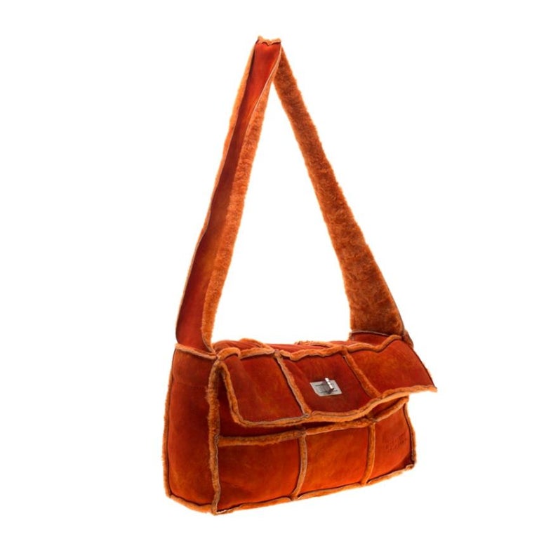 Chanel Orange Suede and Mouton Fur Reissue Shoulder Bag For Sale