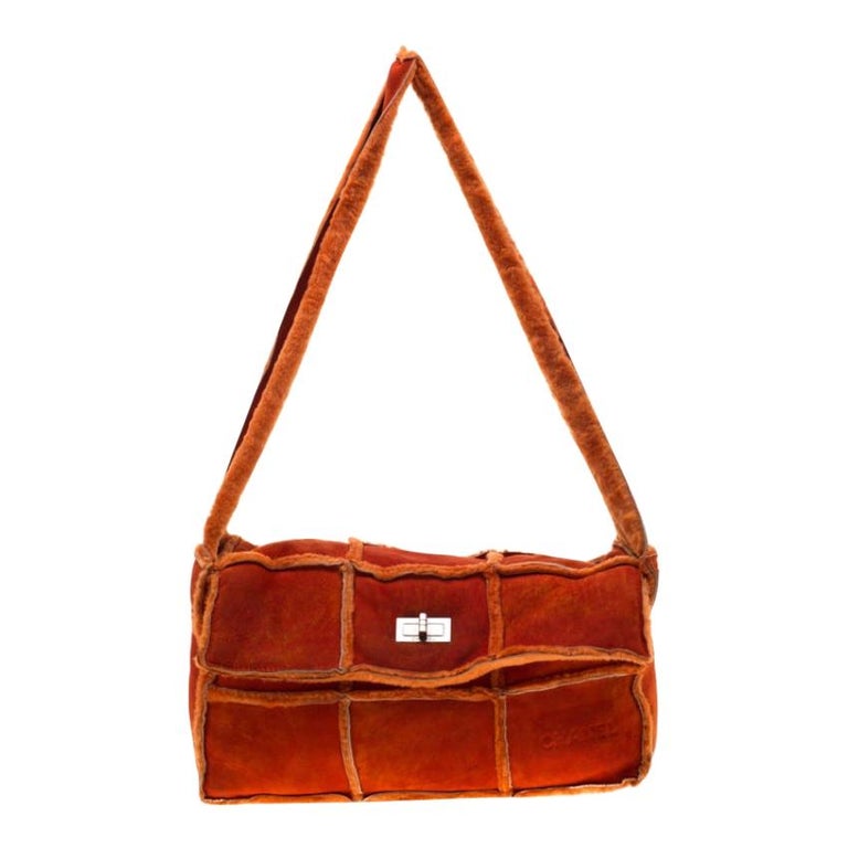 Chanel Orange Suede and Mouton Fur Reissue Shoulder Bag For Sale
