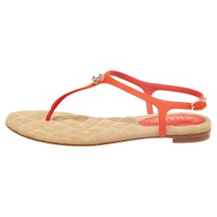 Chanel Orange Suede CC Embellished Ankle Strap Thong Flat Sandals Size 38