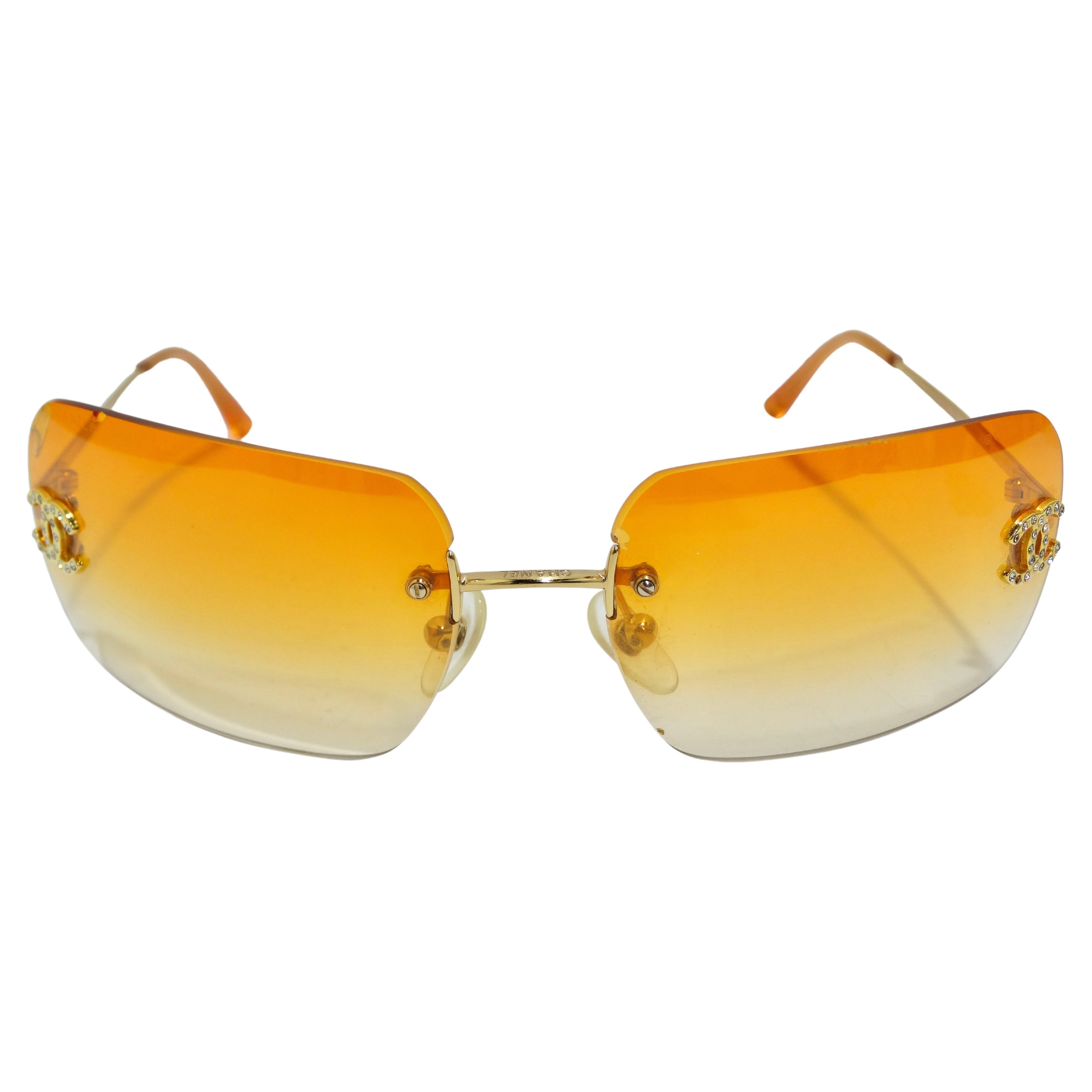 Chanel Orange Tinted Rhinestone Sunglasses