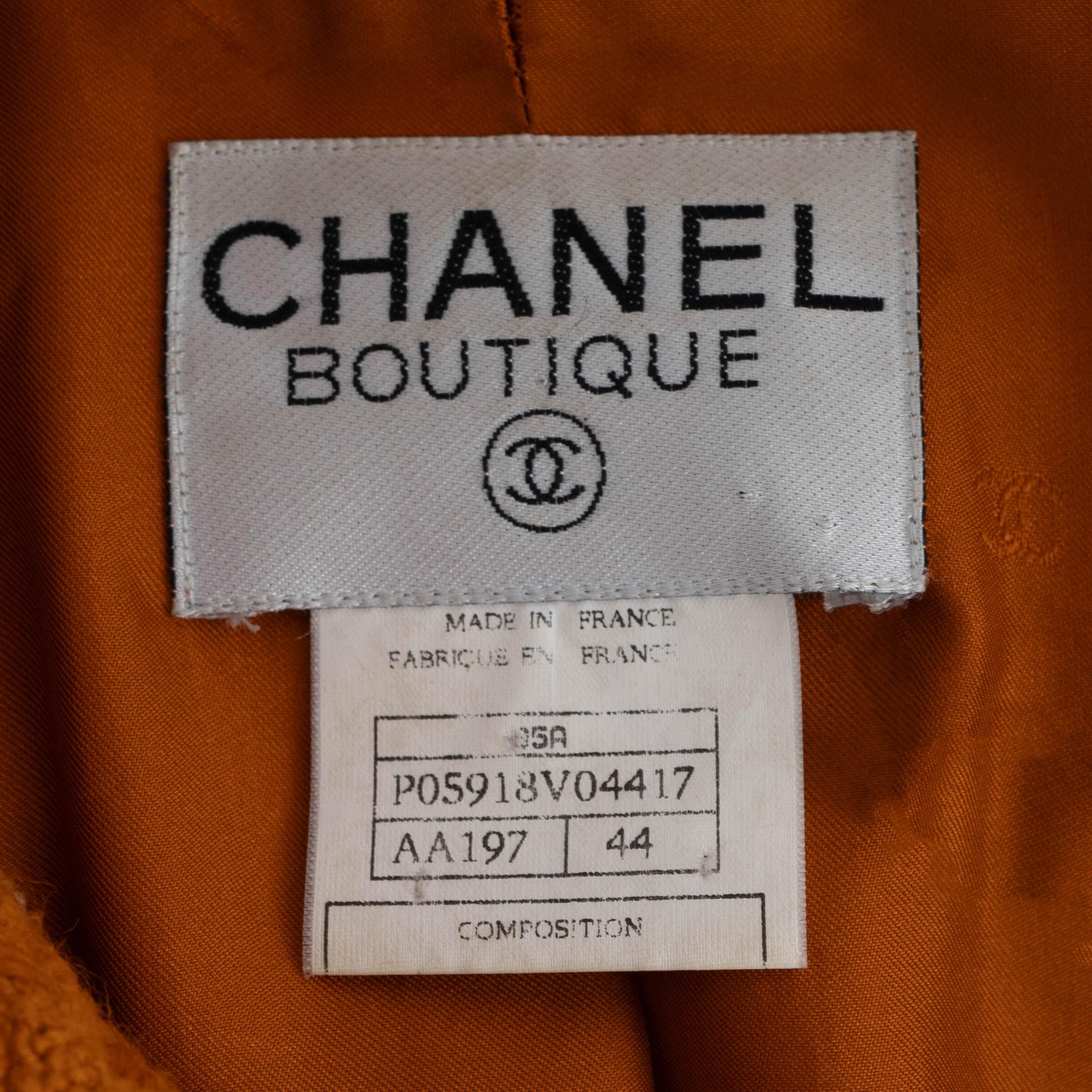 CHANEL orangefarbene Wolle 1995 95A HOUNDSTOOTH TWEED Jacke 44 L im Angebot 2
