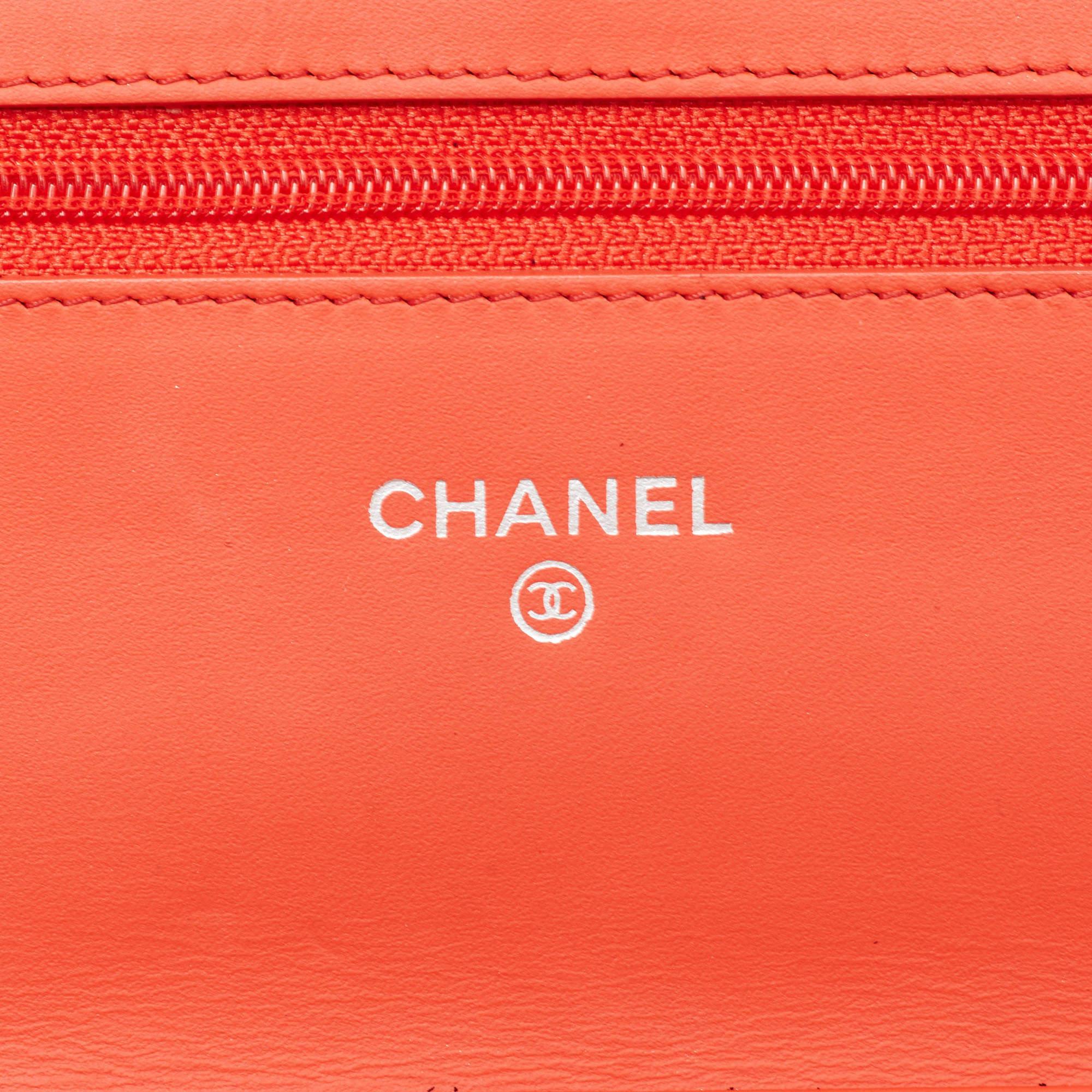 Chanel Orange/Yellow Stripe Patent and Leather CC Wallet On Chain 7