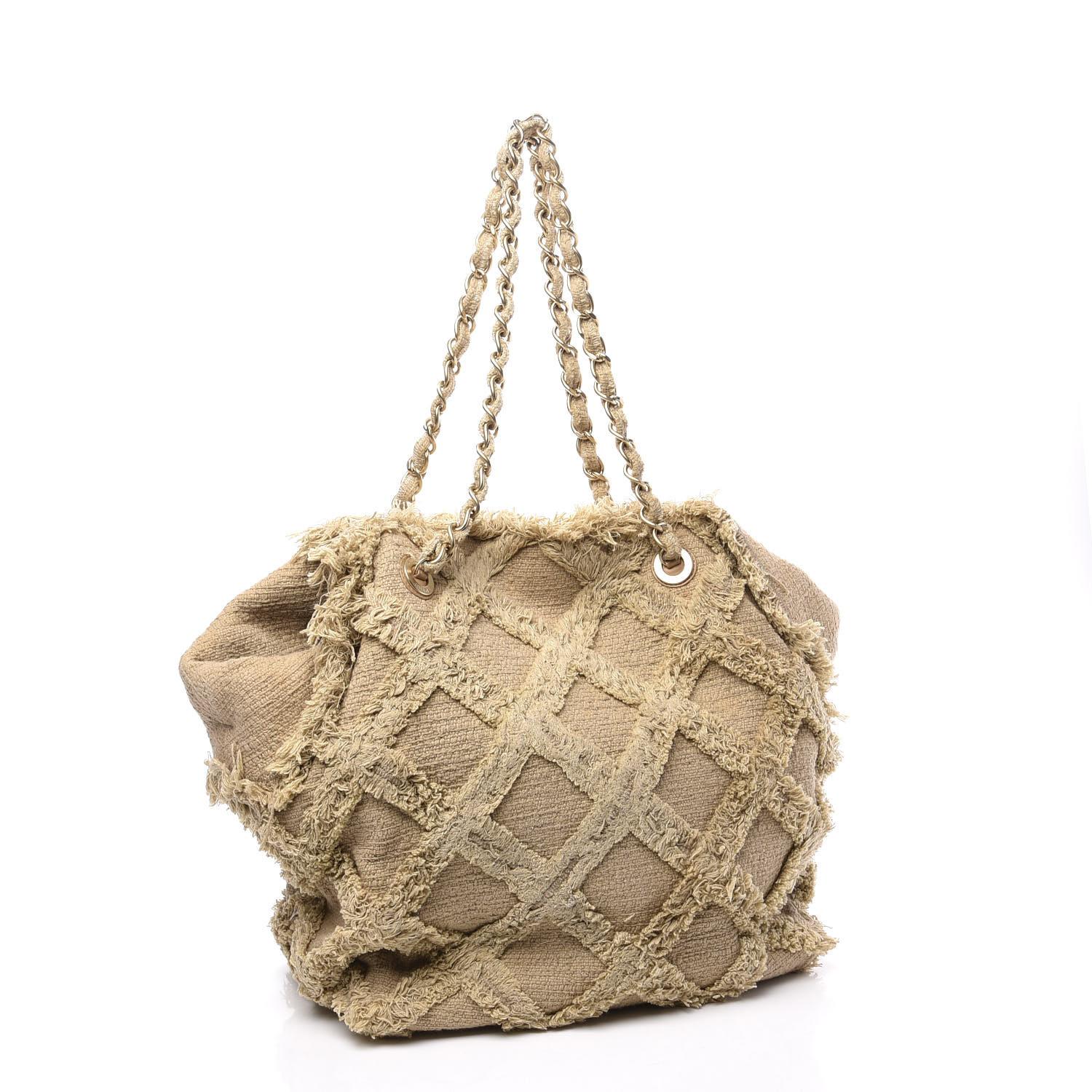 Chanel Organic Rope Woven Quilted Nature Beige Tweed Tote Bag In Good Condition For Sale In Miami, FL