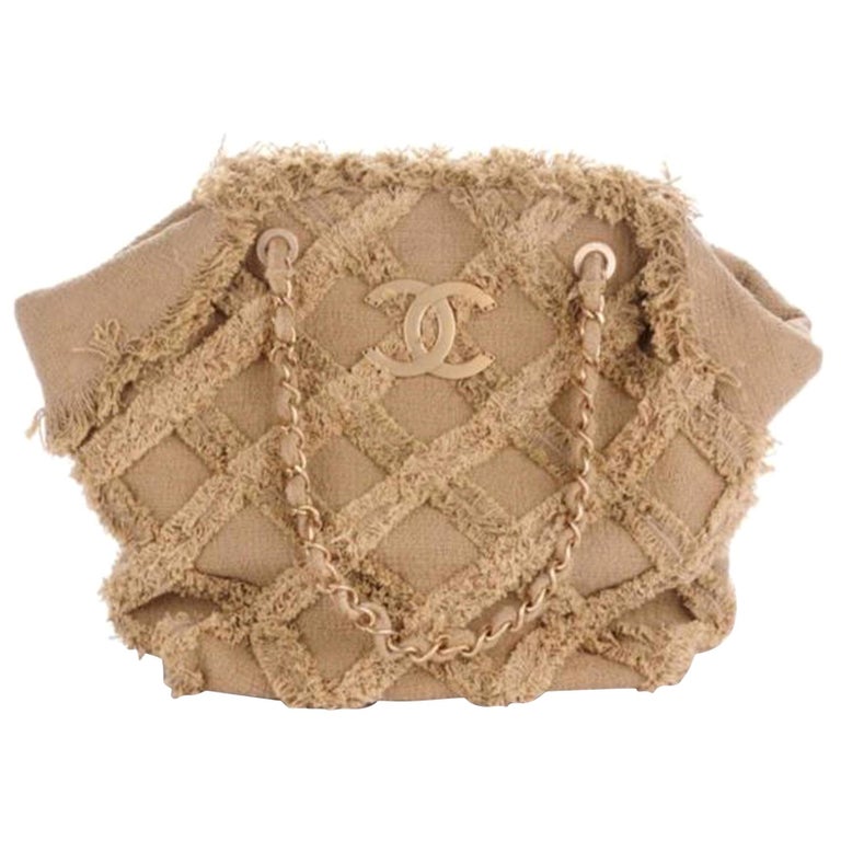 Chanel Organic Rope Woven Quilted Nature Beige Tweed Tote For Sale