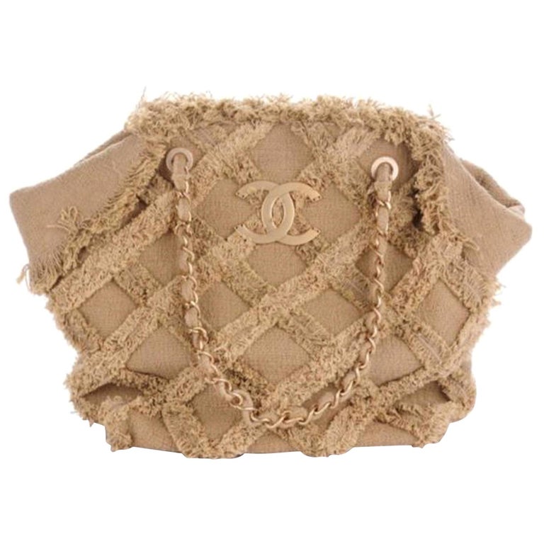 Chanel Organic Rope Woven Quilted Nature Beige Tweed Tote For Sale at
