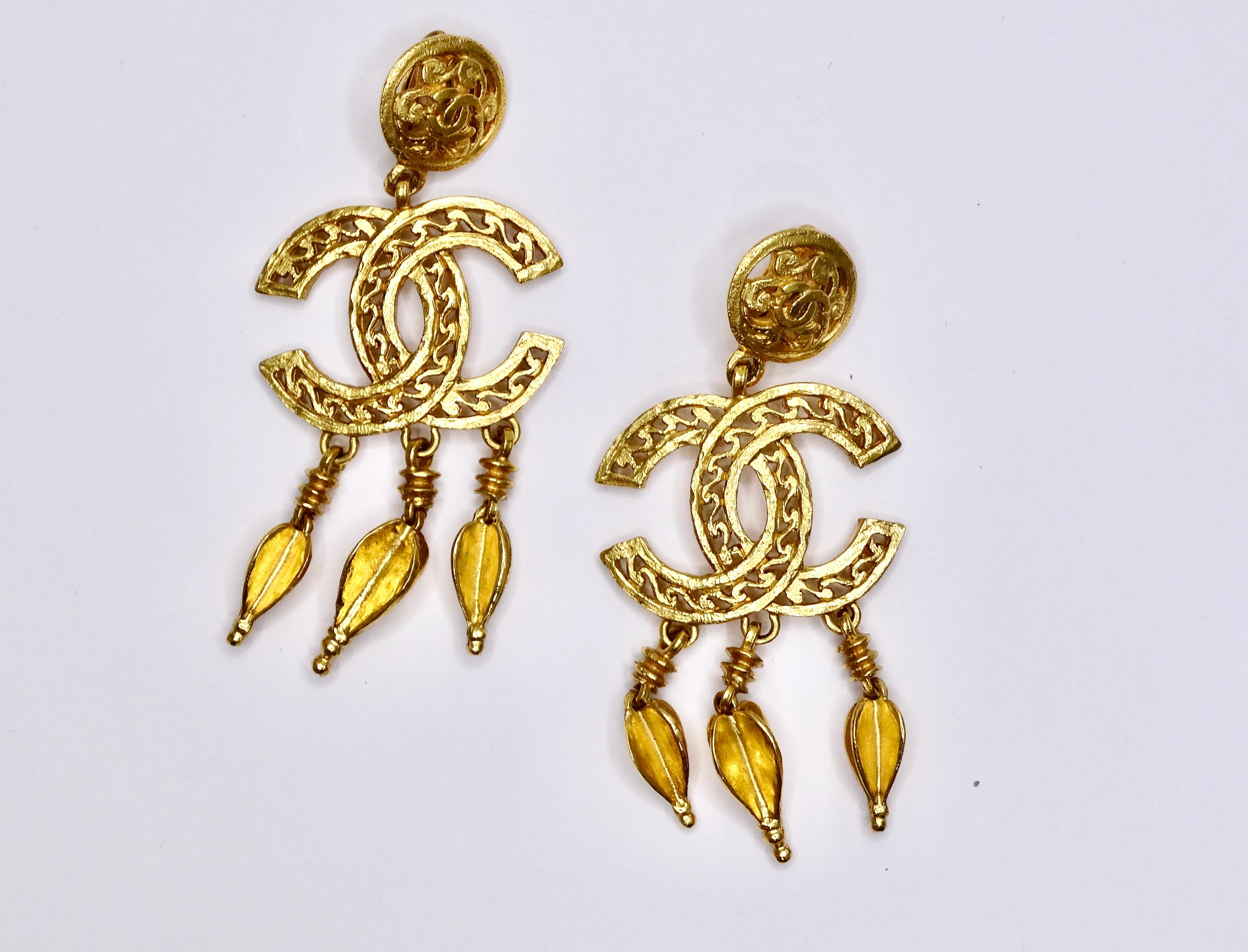 Chanel Ornate Dangle Earrings In Excellent Condition For Sale In Scottsdale, AZ